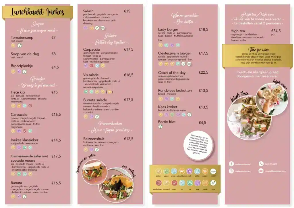 Carte de menu Inekes